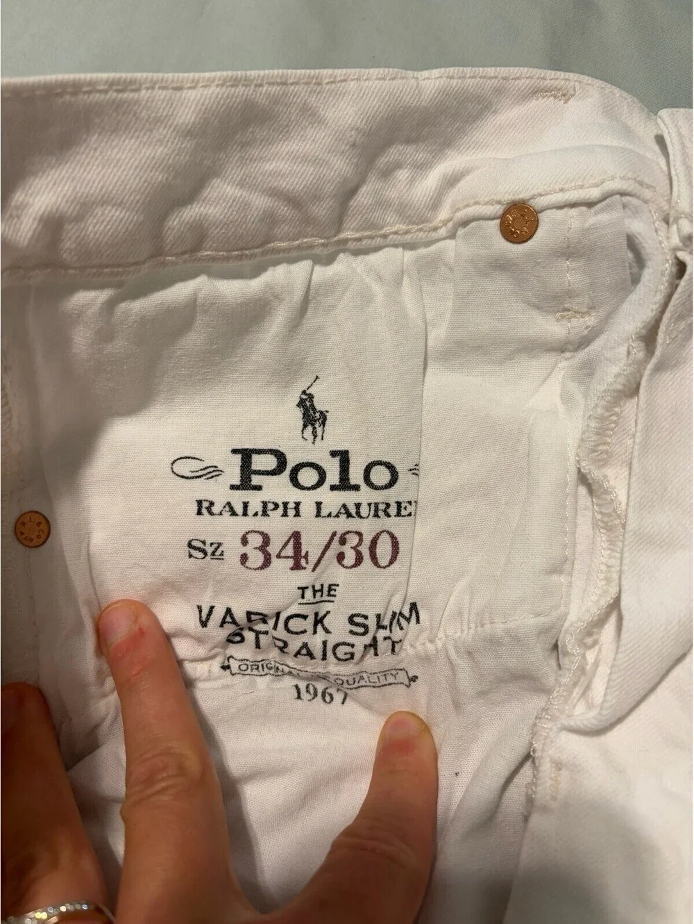 Polo Ralph Lauren Jeans Mens 34x30 White Varick Slim Straight Stretch Denim